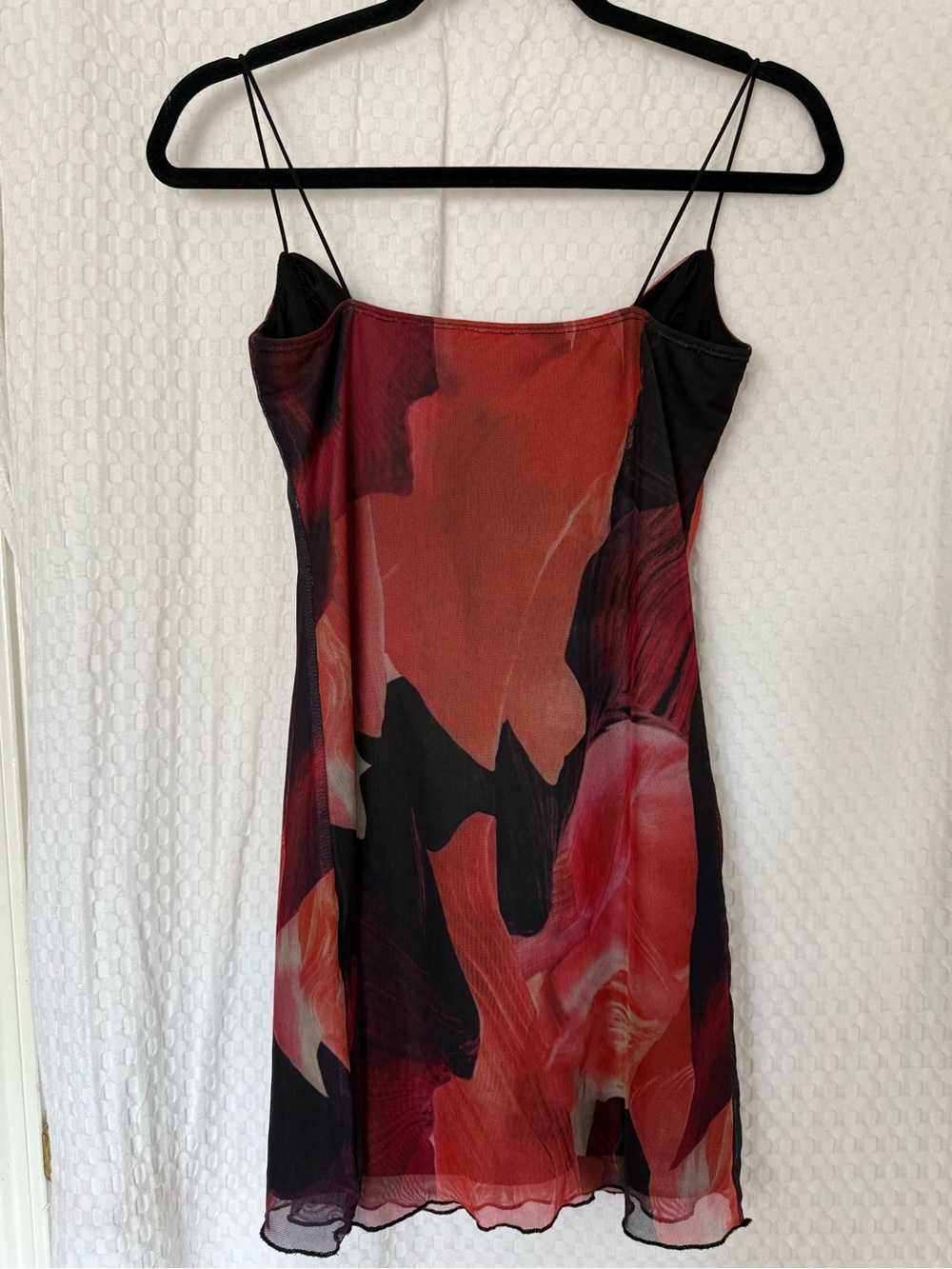 Princess Polly Red Floral Mesh Cowl Neck Mini Dress Size 4 Y2K - Picture 5 of 7